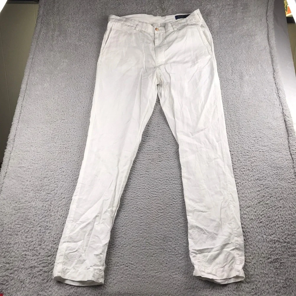 Polo Ralph Lauren Pants Mens 36 (38x34) White Bedford Classic Fit Linen Cotton